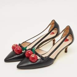 Pre Owned Gucci Black Leather Unia Cherry Bamboo Heel Pointed Toe Pump Size 36