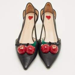 Pre Owned Gucci Black Leather Unia Cherry Bamboo Heel Pointed Toe Pump Size 36