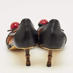 Pre Owned Gucci Black Leather Unia Cherry Bamboo Heel Pointed Toe Pump Size 36