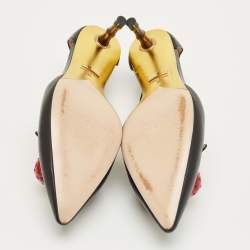 Pre Owned Gucci Black Leather Unia Cherry Bamboo Heel Pointed Toe Pump Size 36