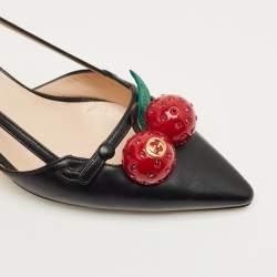 Pre Owned Gucci Black Leather Unia Cherry Bamboo Heel Pointed Toe Pump Size 36