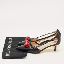 Pre Owned Gucci Black Leather Unia Cherry Bamboo Heel Pointed Toe Pump Size 36