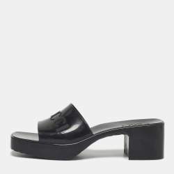 Pre Owned Gucci Black Rubber Logo Embossed Platform Slide Sandals Size 37