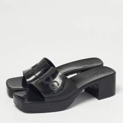Pre Owned Gucci Black Rubber Logo Embossed Platform Slide Sandals Size 37