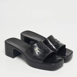 Pre Owned Gucci Black Rubber Logo Embossed Platform Slide Sandals Size 37