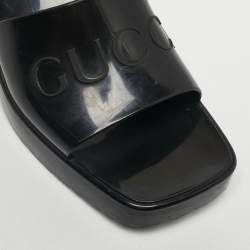 Pre Owned Gucci Black Rubber Logo Embossed Platform Slide Sandals Size 37