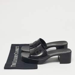 Pre Owned Gucci Black Rubber Logo Embossed Platform Slide Sandals Size 37