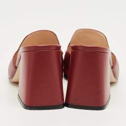 Pre Owned Gucci Burgundy Leather Horsebit Slide Sandals Size 38