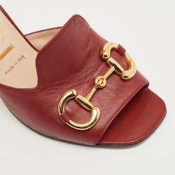 Pre Owned Gucci Burgundy Leather Horsebit Slide Sandals Size 38