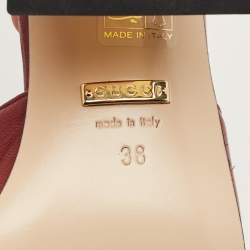 Pre Owned Gucci Burgundy Leather Horsebit Slide Sandals Size 38