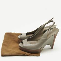Pre Owned Gucci Grey Leather Peep Toe Slingback Sandals Size 39