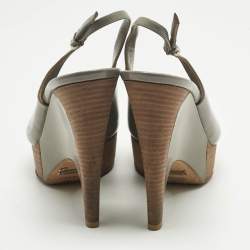 Pre Owned Gucci Grey Leather Peep Toe Slingback Sandals Size 39