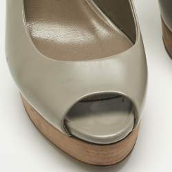 Pre Owned Gucci Grey Leather Peep Toe Slingback Sandals Size 39