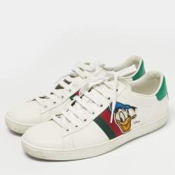 Pre Owned Gucci White Leather Ace Web Low Top Sneakers Size 38.5