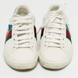 Pre Owned Gucci White Leather Ace Web Low Top Sneakers Size 38.5