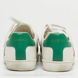 Pre Owned Gucci White Leather Ace Web Low Top Sneakers Size 38.5