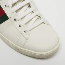 Pre Owned Gucci White Leather Ace Web Low Top Sneakers Size 38.5