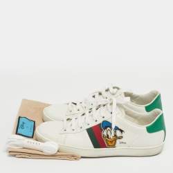 Pre Owned Gucci White Leather Ace Web Low Top Sneakers Size 38.5