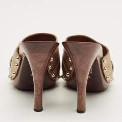 Pre Owned Gucci Gold/Brown Leather Icon Bit Clogs Size 39.5