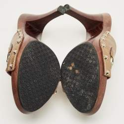 Pre Owned Gucci Gold/Brown Leather Icon Bit Clogs Size 39.5