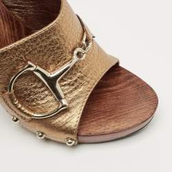 Pre Owned Gucci Gold/Brown Leather Icon Bit Clogs Size 39.5