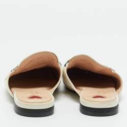 Pre Owned Gucci White Leather Princetown Mules Size 37