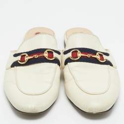 Pre Owned Gucci White Leather Princetown Mules Size 37