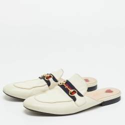Pre Owned Gucci White Leather Princetown Mules Size 37