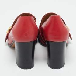 Pre Owned Gucci Red Leather GG Marmont Web Loafer Pumps Size 37