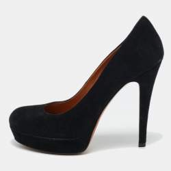 Pre Owned Gucci Black Suede Round Toe Platform Pumps Size 35.5