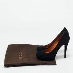Pre Owned Gucci Black Suede Round Toe Platform Pumps Size 35.5
