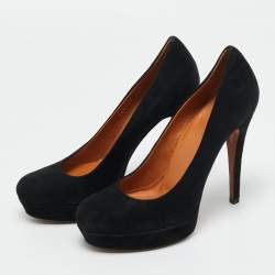 Pre Owned Gucci Black Suede Round Toe Platform Pumps Size 35.5