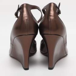 Pre Owned Gucci Metallic Leather Horsebit Wedge Sandals Size 39.5