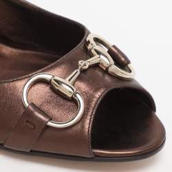 Pre Owned Gucci Metallic Leather Horsebit Wedge Sandals Size 39.5
