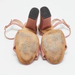 Pre Owned Gucci Pink Leather GG Marmont Ankle Strap Sandals Size 35.5