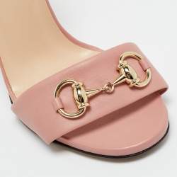 Pre Owned Gucci Pink Leather GG Marmont Ankle Strap Sandals Size 35.5