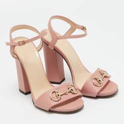Pre Owned Gucci Pink Leather GG Marmont Ankle Strap Sandals Size 35.5