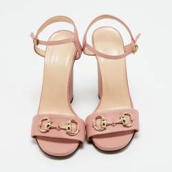 Pre Owned Gucci Pink Leather GG Marmont Ankle Strap Sandals Size 35.5