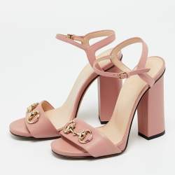 Pre Owned Gucci Pink Leather GG Marmont Ankle Strap Sandals Size 35.5