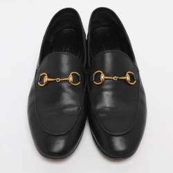 Pre Owned Gucci Black Leather Jordaan Loafers Size 38