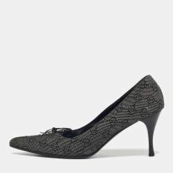 Pre Owned Gucci Black GG Denim Bow Pointed Toe Pumps Size 40