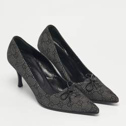 Pre Owned Gucci Black GG Denim Bow Pointed Toe Pumps Size 40