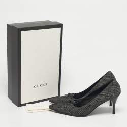 Pre Owned Gucci Black GG Denim Bow Pointed Toe Pumps Size 40