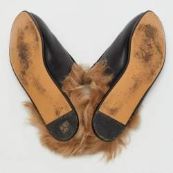 Pre Owned Gucci Black Leather and Fur Princetown Horsebit Flat Mules Size 41