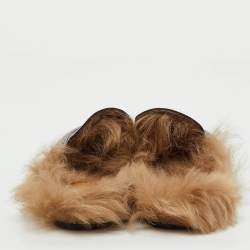 Pre Owned Gucci Black Leather and Fur Princetown Horsebit Flat Mules Size 41