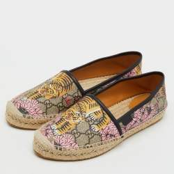 Pre Owned Gucci Multicolor GG Supreme Canvas Bengal Tiger Print Pillar Espadrille Flats Size 39.5