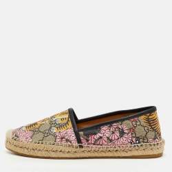 Pre Owned Gucci Multicolor GG Supreme Canvas Bengal Tiger Print Pillar Espadrille Flats Size 39.5