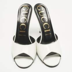 Pre Owned Gucci White Patent Leather Slide Sandals Size 38