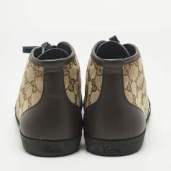 Pre Owned Gucci Brown/Beige GG Canvas and Leather Lace Up High Top Sneakers Size 39