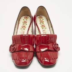 Pre Owned Gucci Red Patent Fringe Marmont GG Loafer Pumps Size 37.5